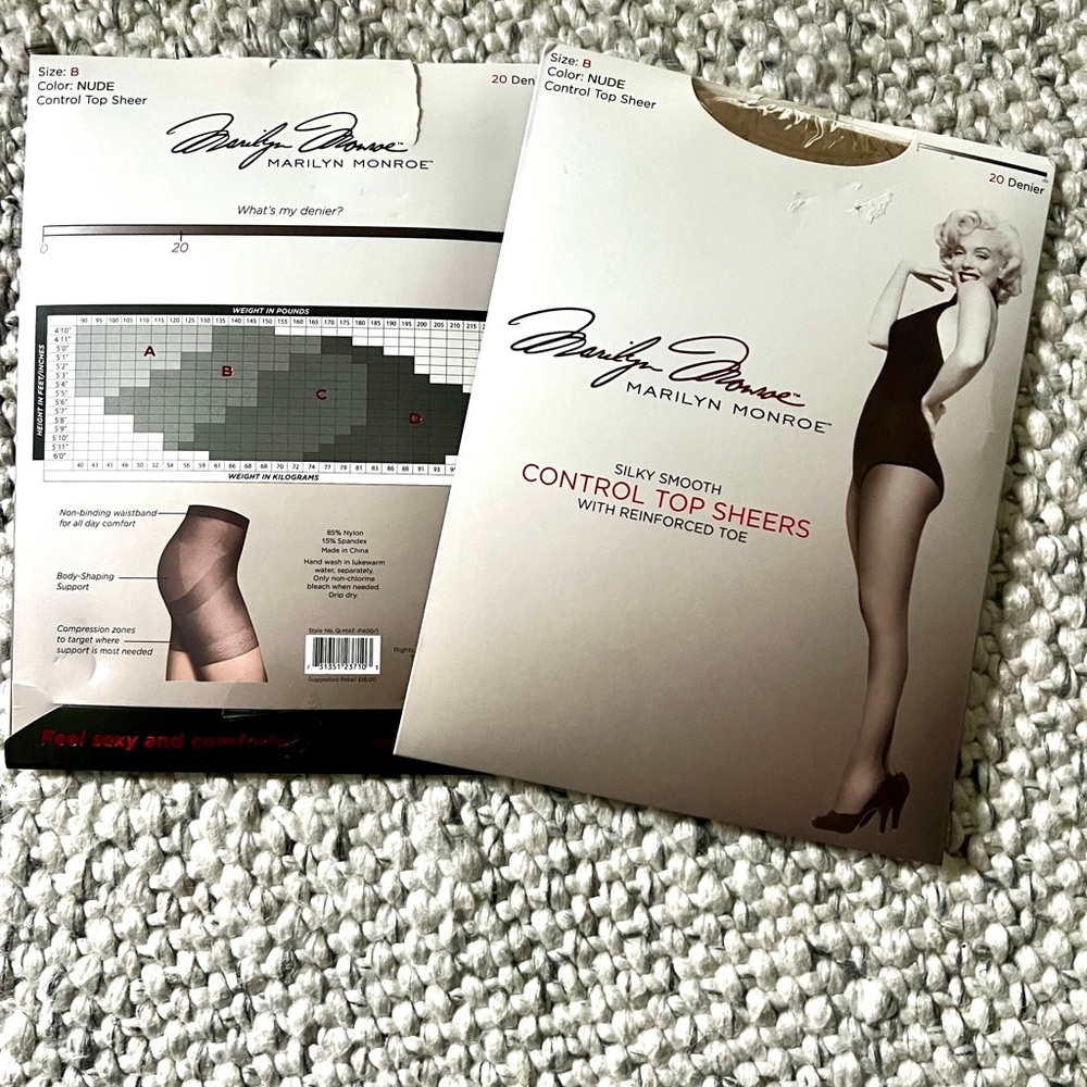 *NWT* (two) MARILYN MONROE control top sheers stockings with reinforced toes